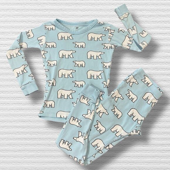Monica + Andy Organic Cotton Polar Bear Long Jon Pajamas Blue Size 8 GOTS - Picture 1 of 5